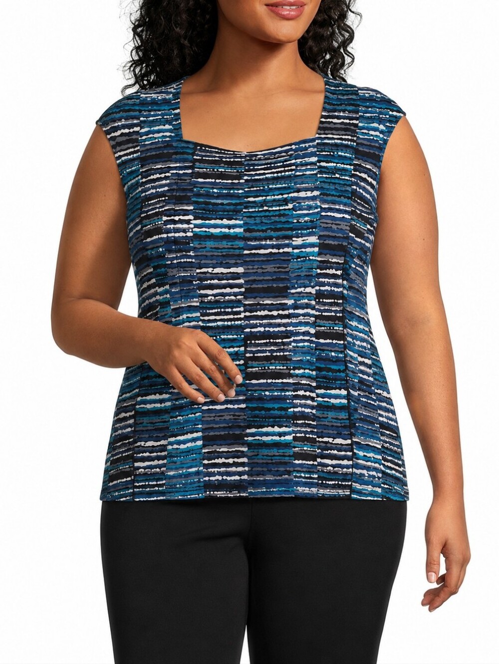 Kasper Blue Abstract Print Sleeveless Knit Top 2X